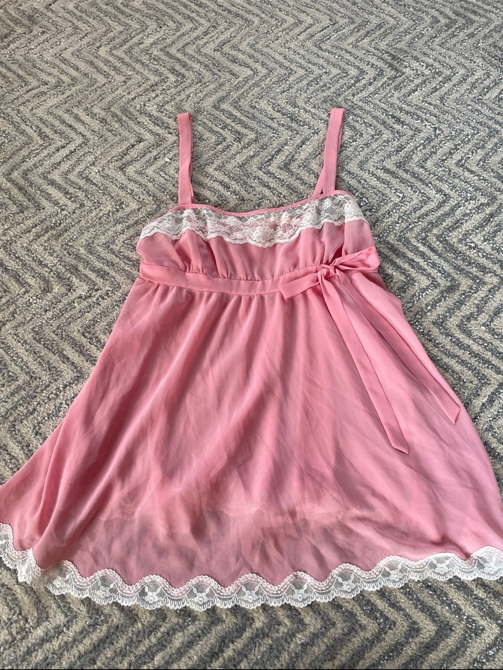 Y2K Nightwear Victoria's Secret Pink Sheer Chiffon Lace Bow Babydoll Medium